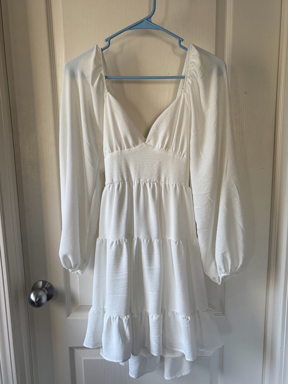 Altar'd State White V-Neck Tiered Mini Dress